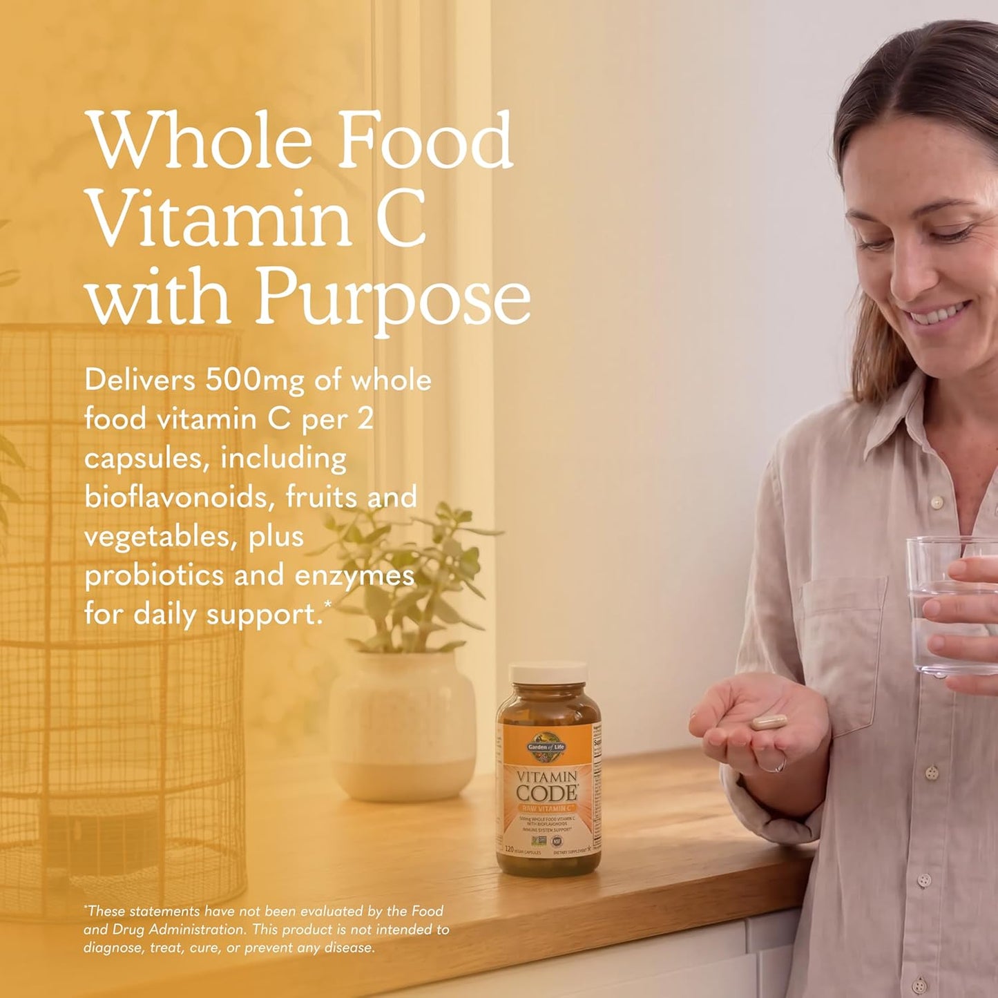 Garden of Life Vitamin Code Raw Vitamin-C, 500mg Whole Food VIT-C Capsules + Fruit & Veggie Blend & Probiotics, Supplements for Adults, Vegan, Gluten Free, 120 Capsules, (Pack of 6)