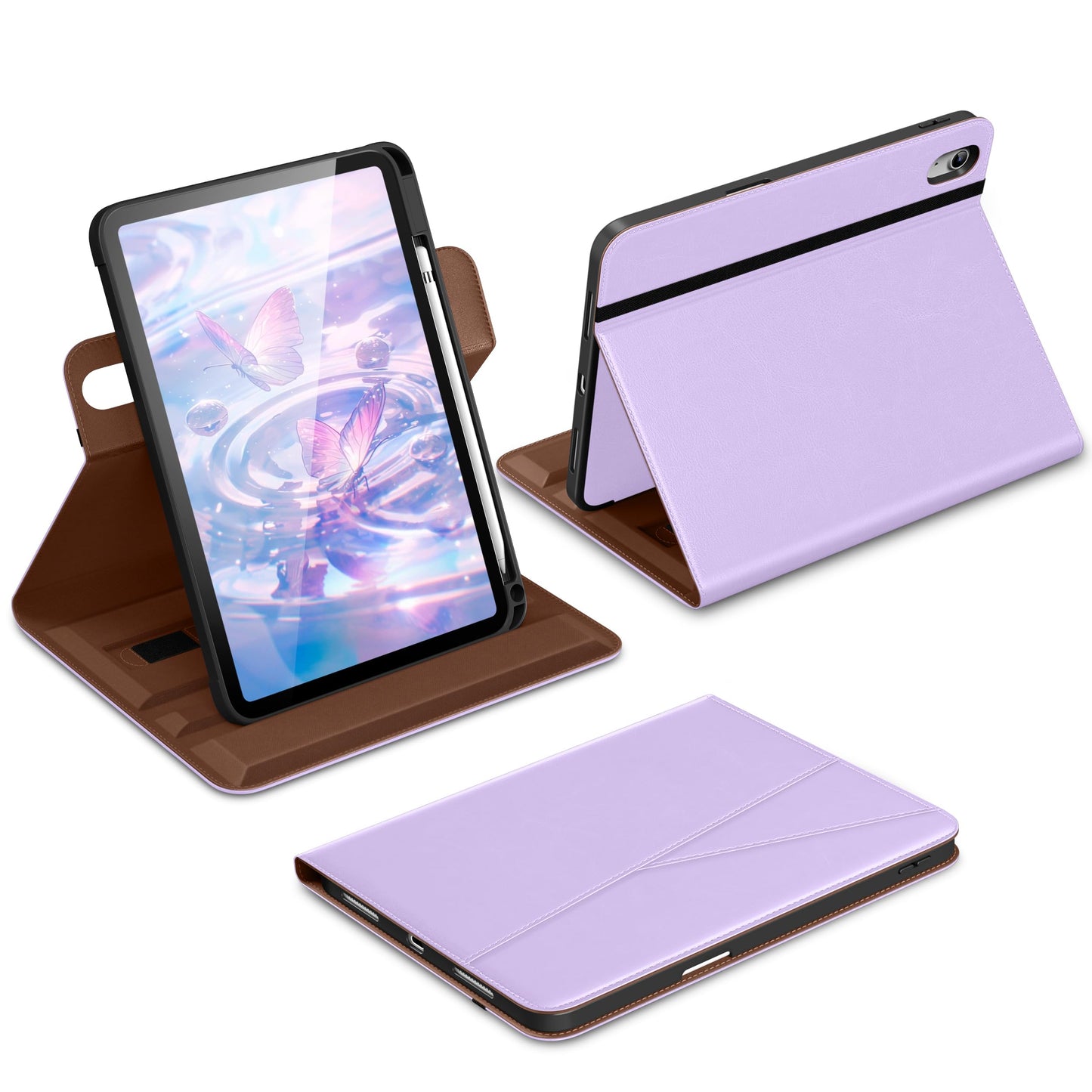 DTTO for iPad A16 Case, iPad 11th / 10th Generation Case (2025/2022), 360 Degree Rotating Premium Leather Folio Stand Cover with Pencil Holder, Brown