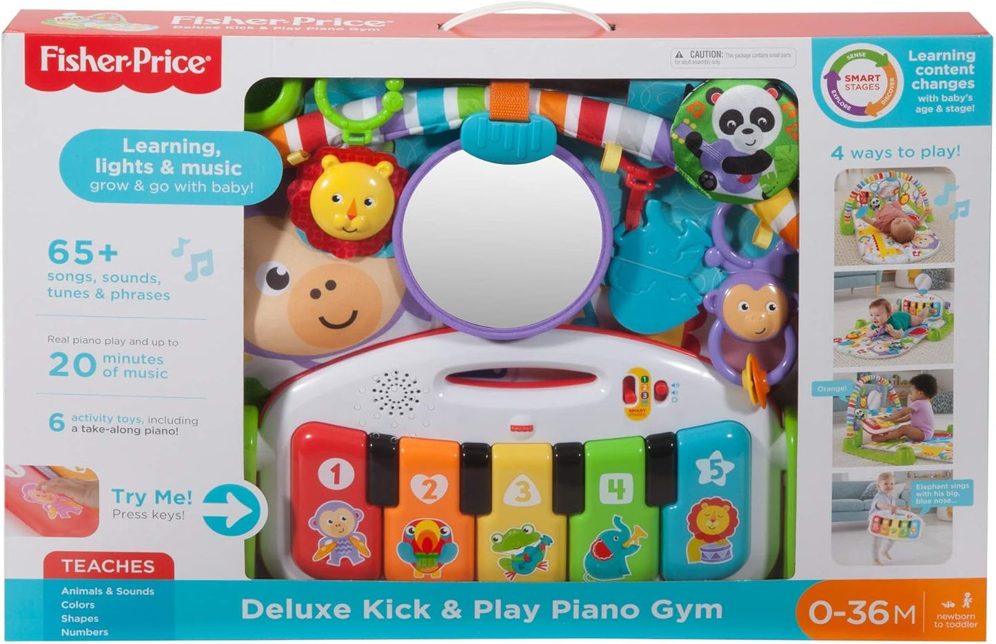 Fisher-Price Baby-Spielmatte „Glow and Grow Kick & Play Piano Gym“, blaues musikalisches Lernspielzeug mit Entwicklungsaktivitäten für Neugeborene ab 0 Monaten