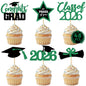 48 PCS Graduation Cupcake Toppers, 6 Styles Congrats Grad Cake Topper, Black and Gold Graduation Decorations 2026, Glittery Cap and Diploma Cake Picks for Grad Party Decor Supplies