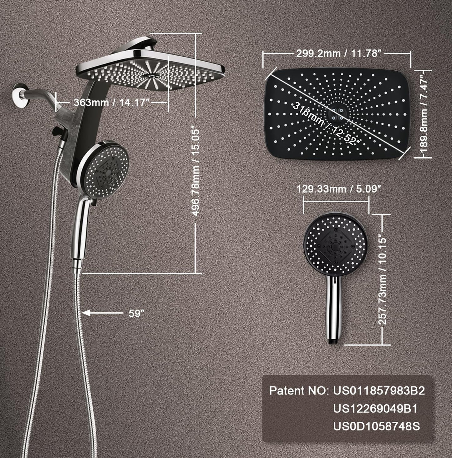 BOZYBO Rain Shower Head with Handheld: High Pressure Shower Heads with Handheld Spray Combo, 12" Rainfall Shower Head and 9 Sprays Hand Showerheads with Magnetic Docking and Power Jets, Chrome