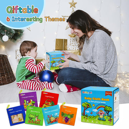 Dr.Rapeti Stoffbücher Babybücher Badebücher 6er-Pack für Babys Kleinkinder Kinder Raschelnd Quietschend Waschbar Beißfest Ungiftig Frühpädagogisch Geschenkbar
