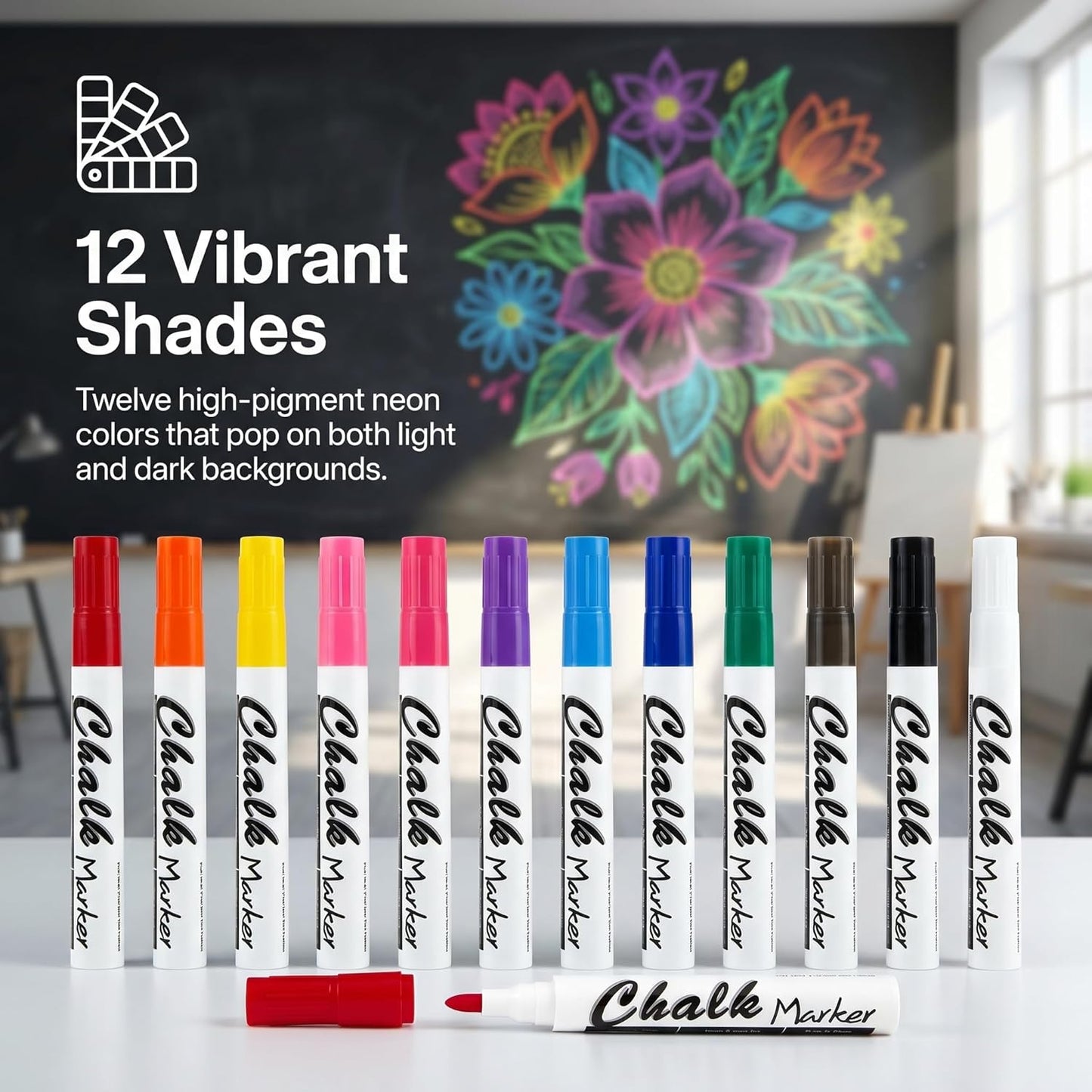 Dry Erase Markers Low Odor Fine Whiteboard Markers Thin Box of 12，10 Colors