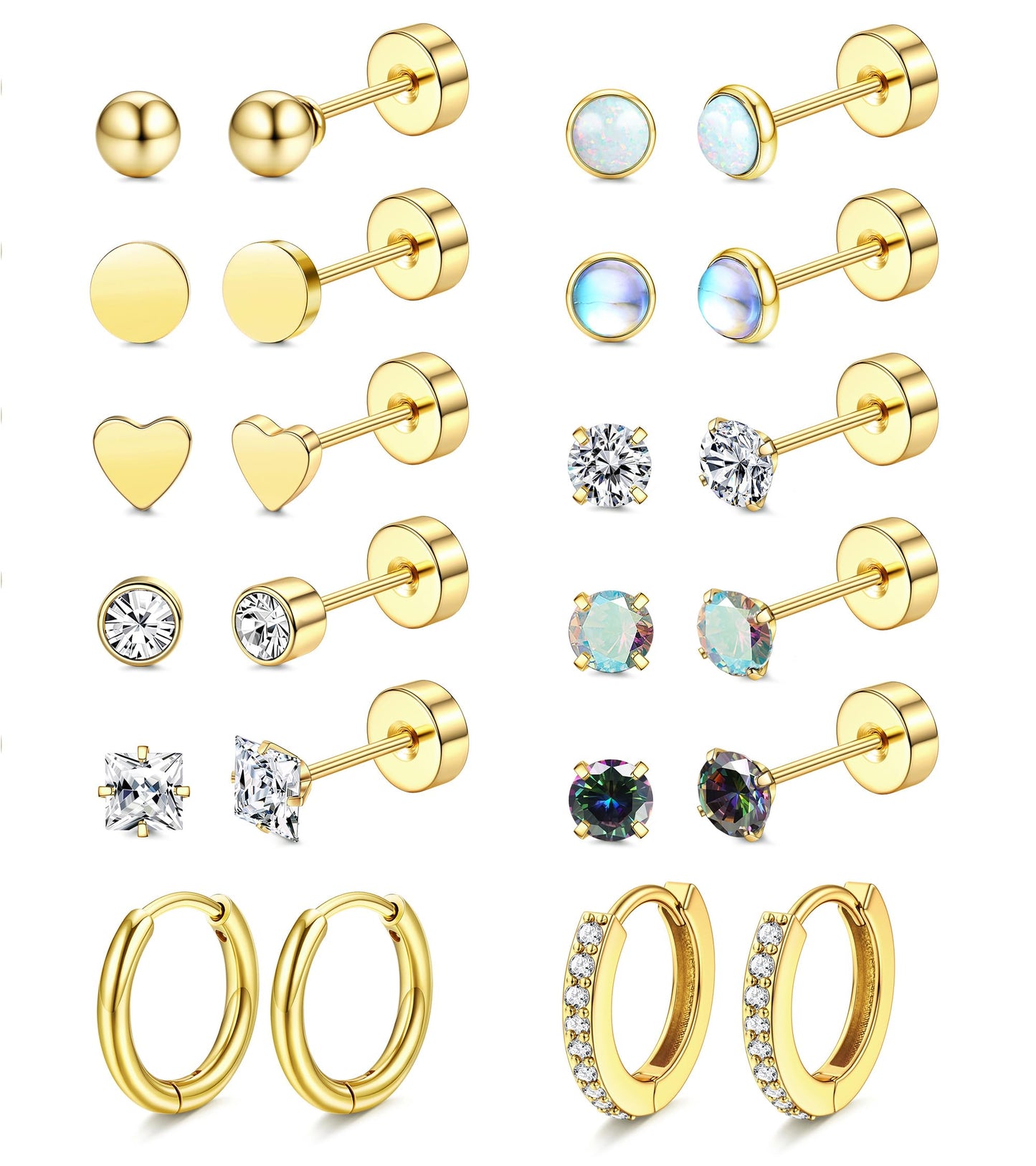 LOLIAS Hypoallergenic Flat Back Earrings for Women-Surgical Steel Earrings for Sensitive Ears 20G Stainless Steel Earring Stacks Small Flatback Stud Hoop Cartilage Earring