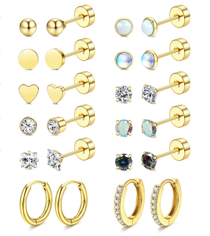 LOLIAS Hypoallergenic Flat Back Earrings for Women-Surgical Steel Earrings for Sensitive Ears 20G Stainless Steel Earring Stacks Small Flatback Stud Hoop Cartilage Earring