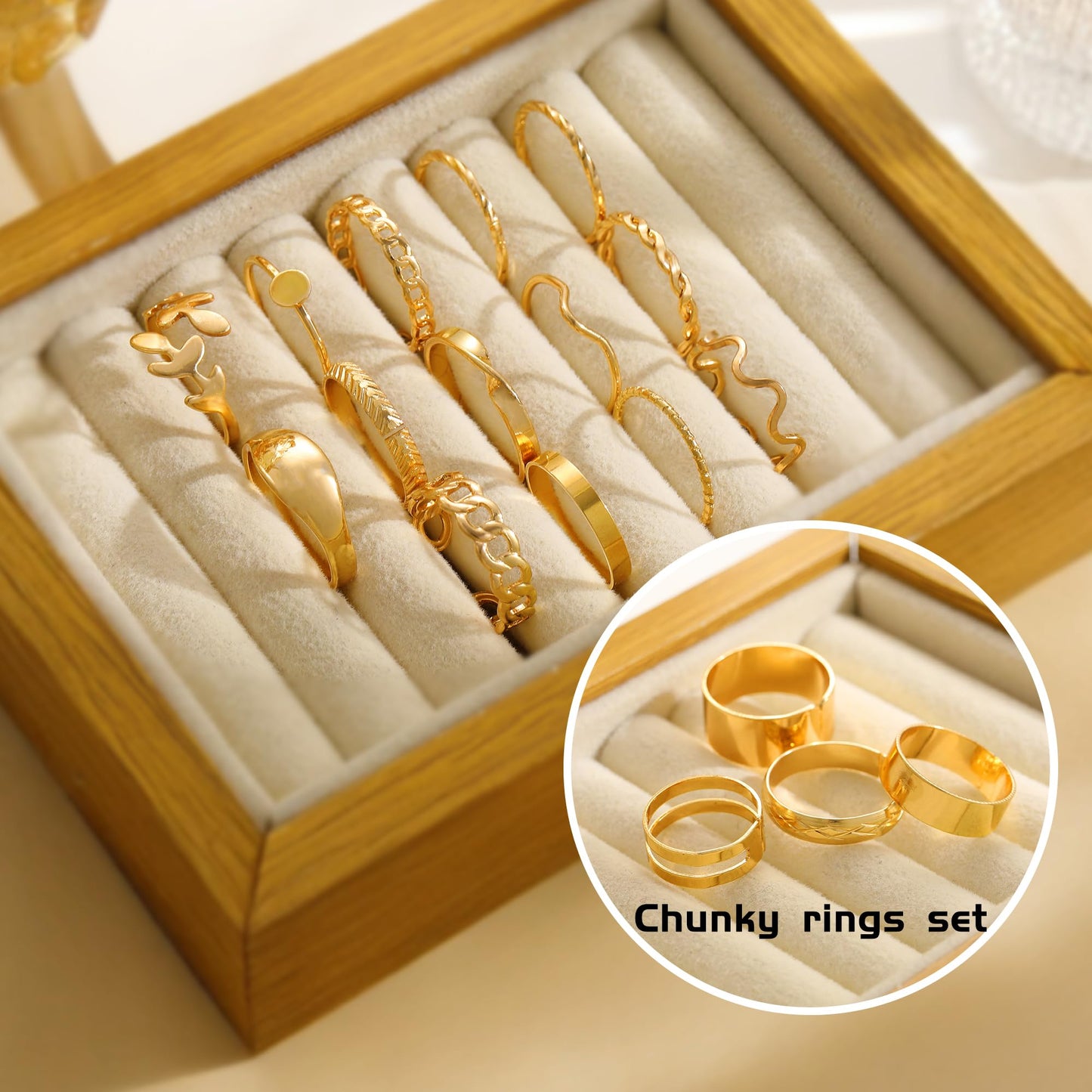 FAXHION 24-60 Pcs Gold Stackable Rings for Women, Knuckle Rings Chunky Gold Ring Set Dainty Stacking Cute Rings, Multiple Sizes Cute Jewelry Set Gift
