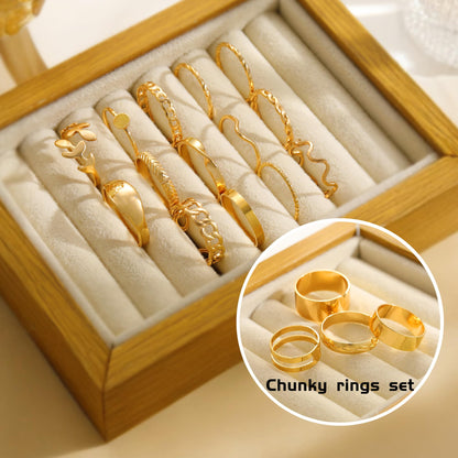 FAXHION 24-60 Pcs Gold Stackable Rings for Women, Knuckle Rings Chunky Gold Ring Set Dainty Stacking Cute Rings, Multiple Sizes Cute Jewelry Set Gift