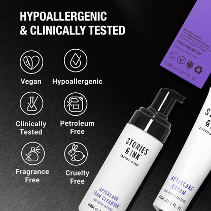 Stories & Ink Tattoo Care | AFTERCARE DUO REGIMEN | Healing Routine for Fresh Tattoos (Aftercare Cream + Aftercare Foam Cleanser), Soothes & Repairs Fresh Tattoos, Fragrance-free