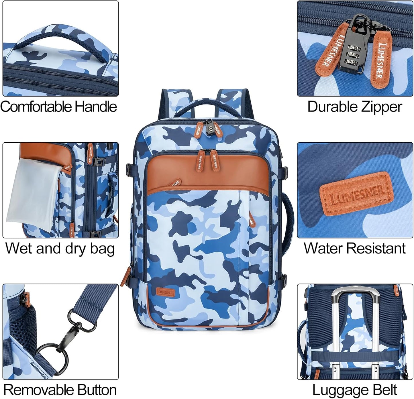 Lumesner Handgepäck Rucksack, extra großer 40L Flugzugelassener Reiserucksack für Damen & Herren