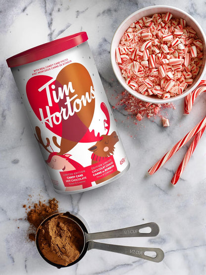 Tim Hortons Candy Cane Hot Chocolate Beverage Mix, Limited Time Offer, 450g Can