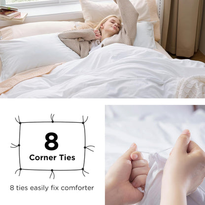 Funda nórdica blanca Bedsure, tamaño Queen, 3 piezas, aspecto de algodón prelavado, juego de cama extrasuave, incluye 1 funda nórdica de 228 x 228 cm con cierre de cremallera y 2 fundas de almohada, edredón no incluido