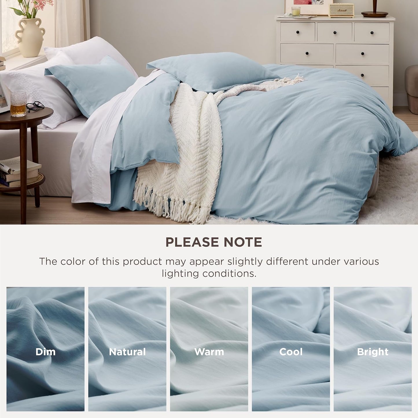 Funda nórdica blanca Bedsure, tamaño Queen, 3 piezas, aspecto de algodón prelavado, juego de cama extrasuave, incluye 1 funda nórdica de 228 x 228 cm con cierre de cremallera y 2 fundas de almohada, edredón no incluido