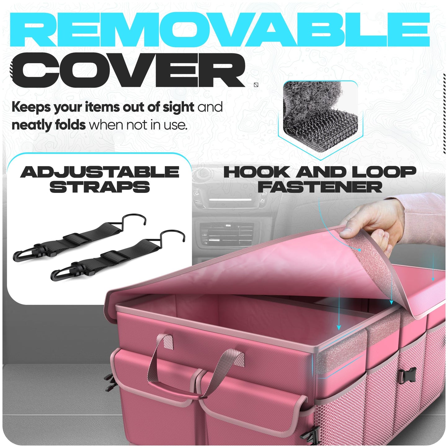 FORTEM Car Trunk Organizer, Collapsible Multi Compartment Car Organizer, Foldable SUV Storage for Car Accessories for Women Men, Non Slip Bottom, Securing Straps, Soft Cover 50L (Black, Standard)