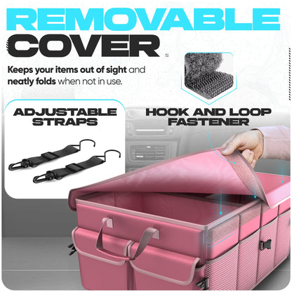 FORTEM Car Trunk Organizer, Collapsible Multi Compartment Car Organizer, Foldable SUV Storage for Car Accessories for Women Men, Non Slip Bottom, Securing Straps, Soft Cover 50L (Black, Standard)