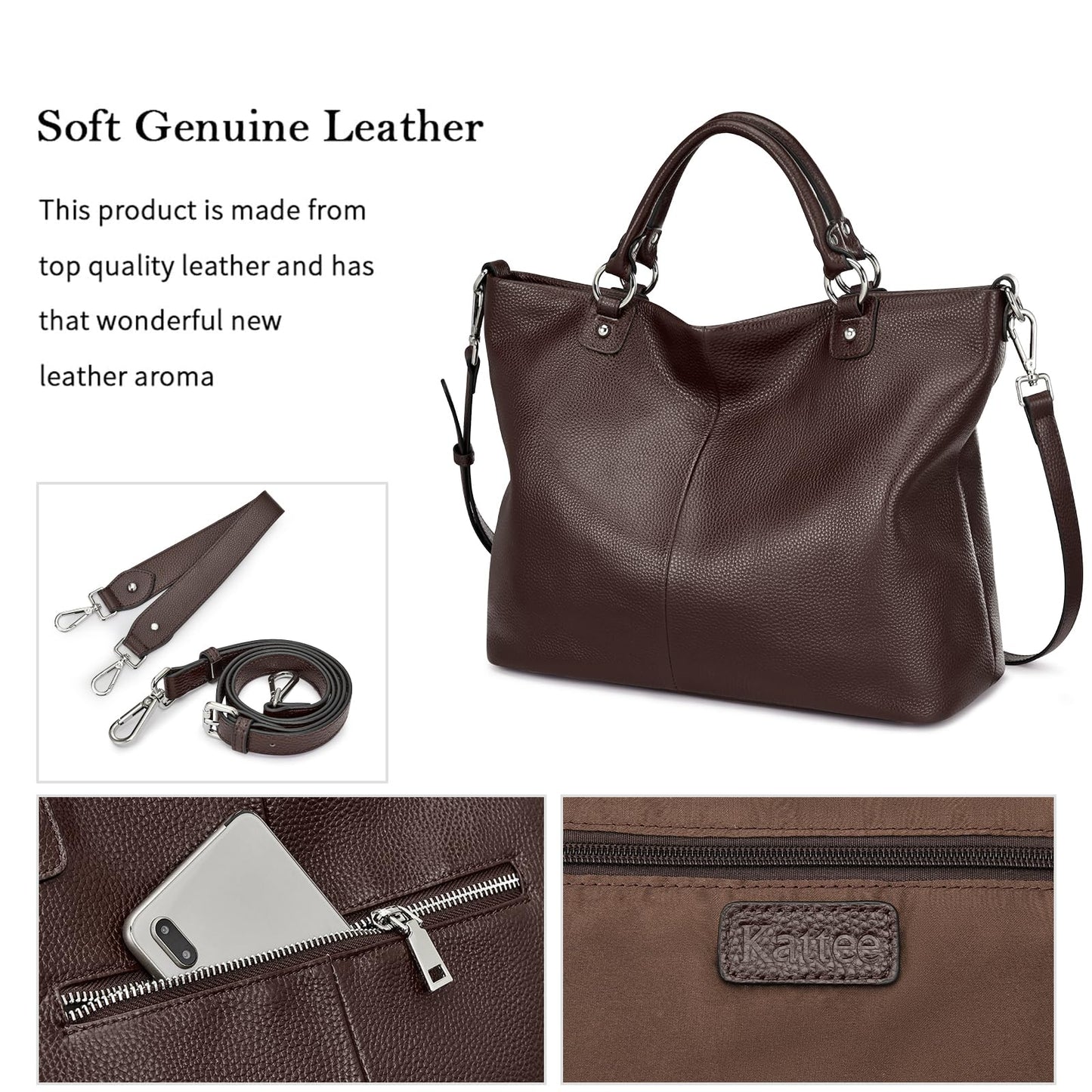 Kattee Damen Weiche Echtleder Tragetasche Schultertasche Handtasche