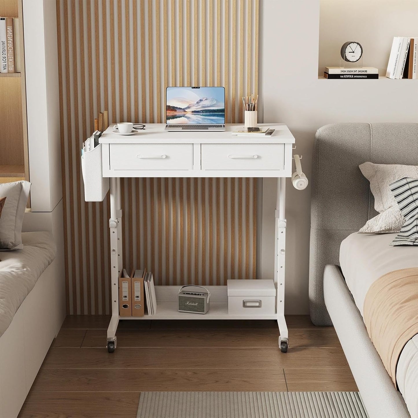 WINAZ Small Rolling Desk with Drawers & Storage