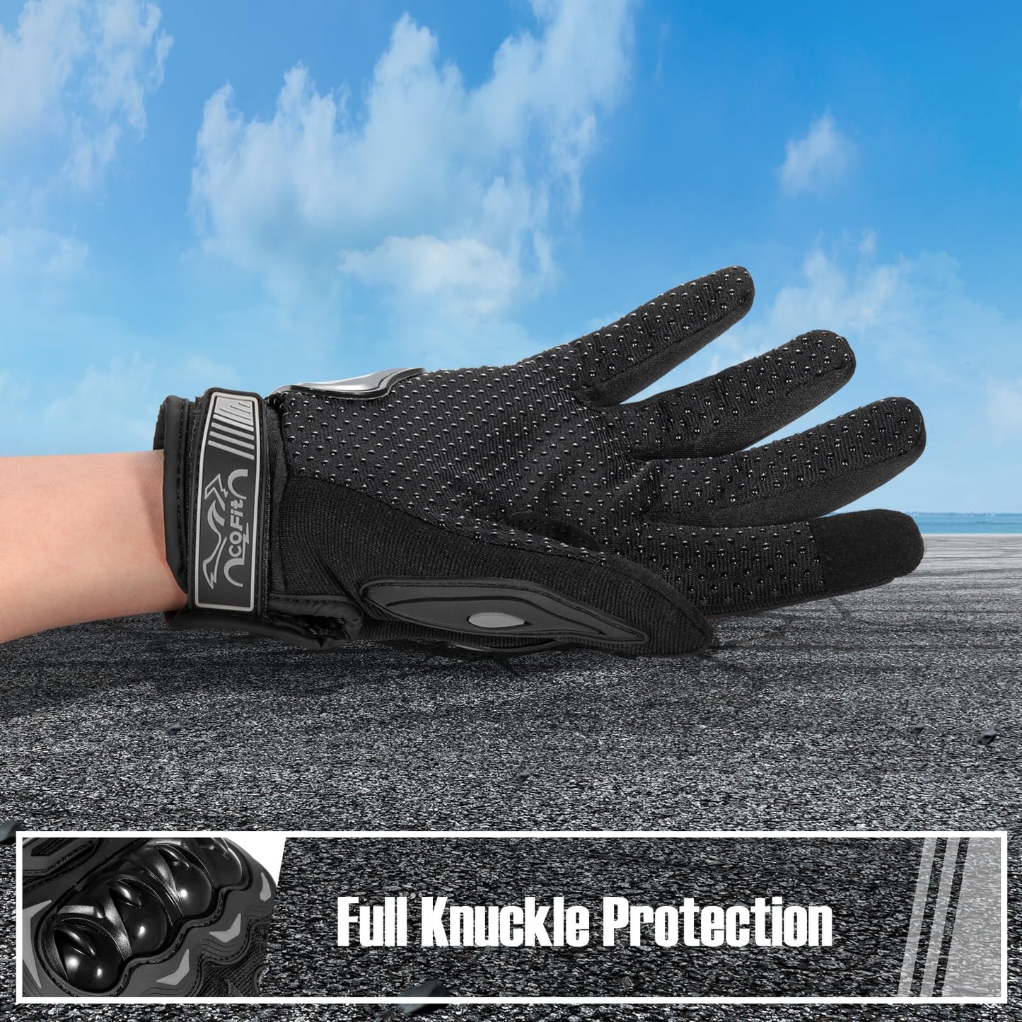 COFIT Motorradhandschuhe für Damen und Herren, Full-Finger Touchscreen Motorradhandschuhe für BMX ATV MTB Fahren, Straßenrennen, Radfahren, Klettern, Motocross – Schwarz L