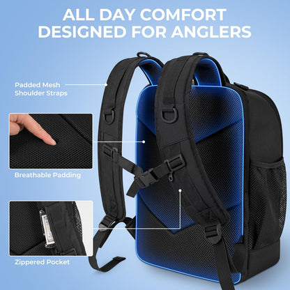 KastKing KarryAll Fishing Tackle Backpack with Rod Holder 4 Tackle Boxes,40/26L Tackle Bag Storage Fishing Gear and Equipment