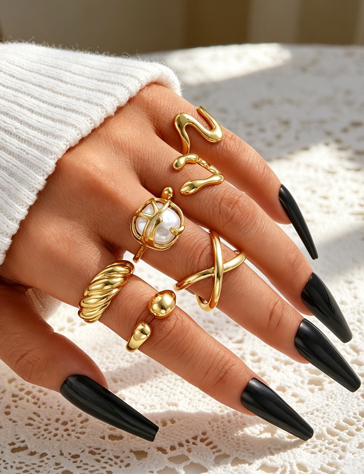 YEEZII Chunky Gold Rings for Women Non Tarnish, 18K Gold Plated Stackable Thumb Ring, Statement Women Rings Set