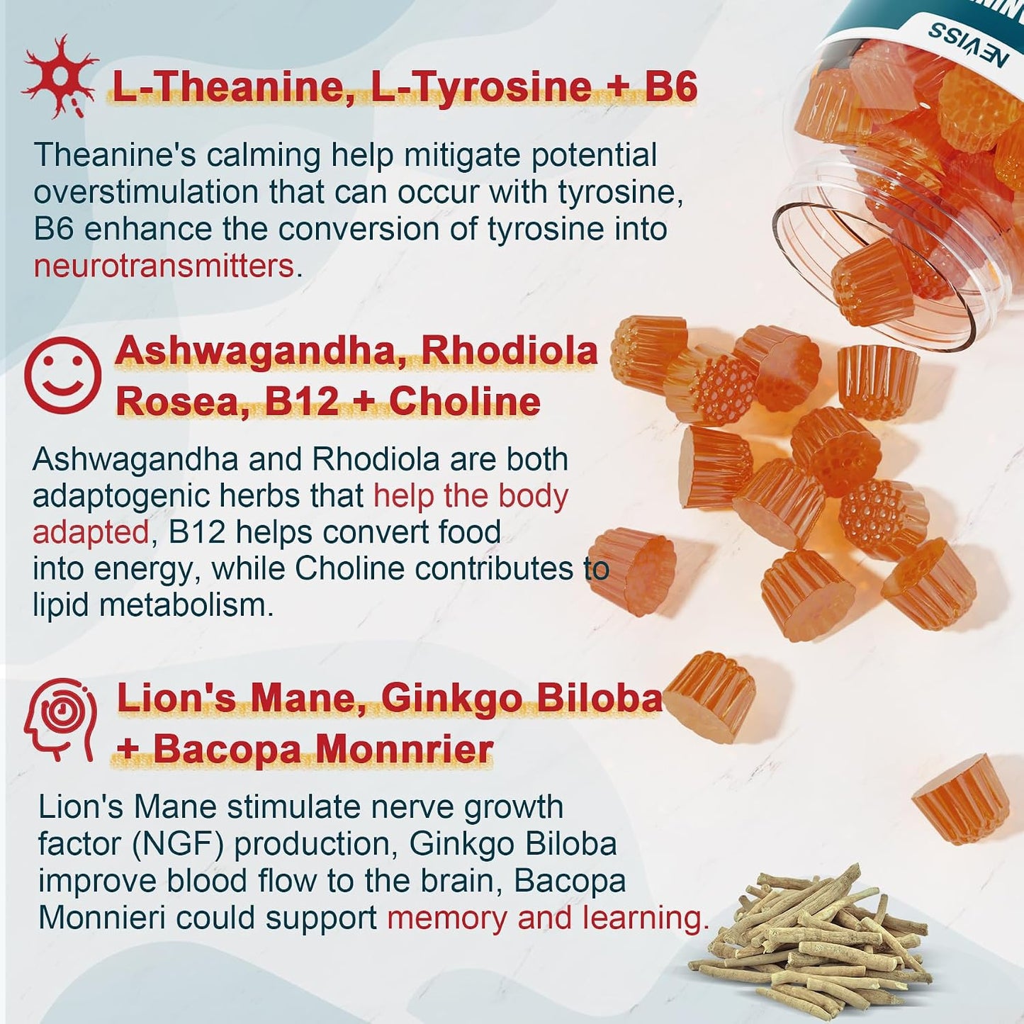 NEVISS L-Tyrosine Gummies & Melatonin 60mg for Adults Bundle
