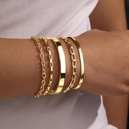 Goldarmbänder für Frauen Stapel Nicht Anlaufen, 14K Vergoldete Stapelbare Armbänder Set für Frauen Trendy, Wasserdicht Einfacher Schmuck Sets Geschenke Inklusive Perlen-/Kuban-/Büroklammer-/Fischgräten-/Seilglieder-Kette, Modeaccessoires