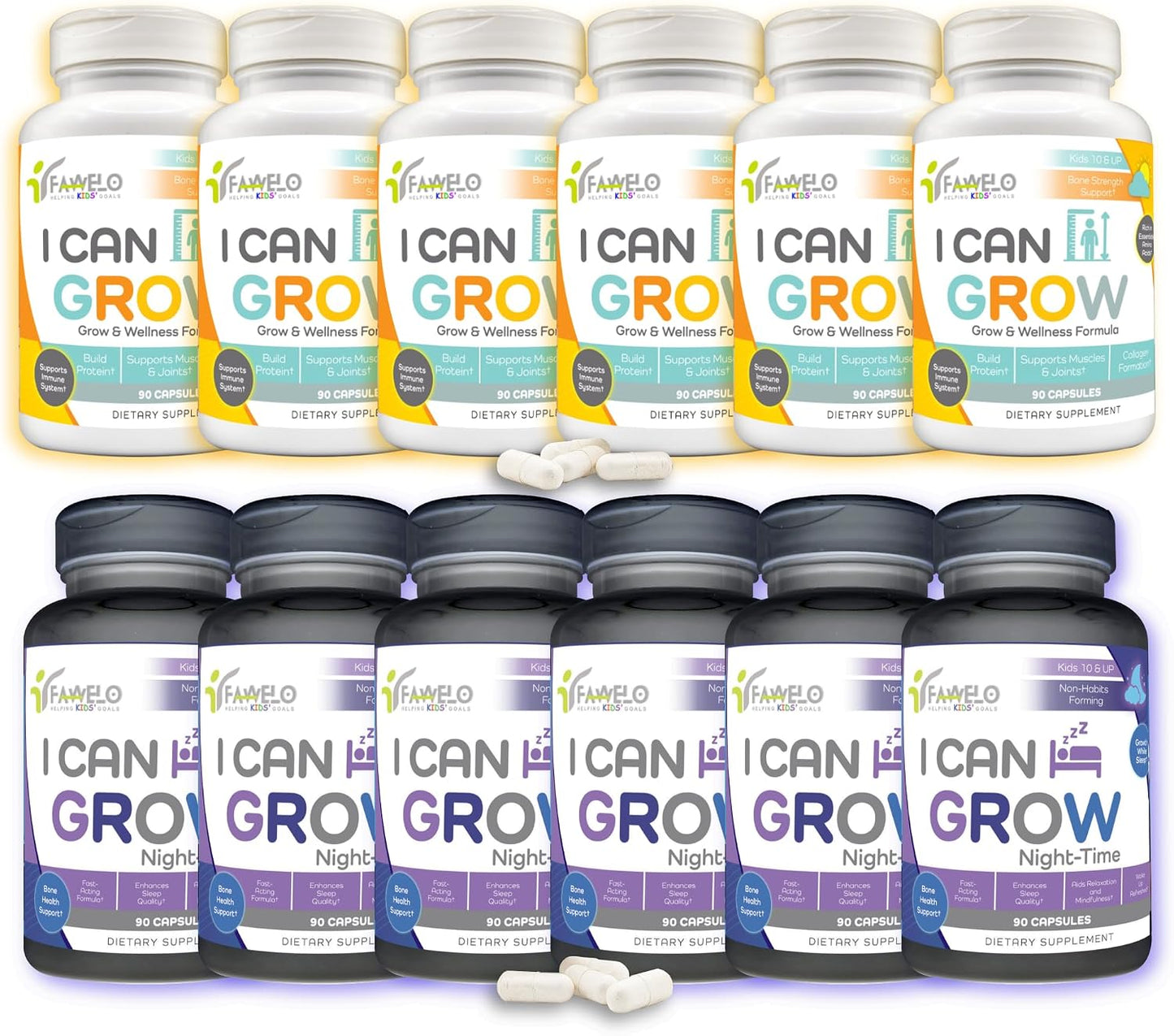 I Can Grow 6-Month Supply Bundle – 6x Day-Time + 6x Night-Time Growth Supplements for Kids 10+ & Teens | L-Arginine, Colostrum, Magnesium | Daily Height Support + Sleep Aid for Natural Growth | 12-Pac