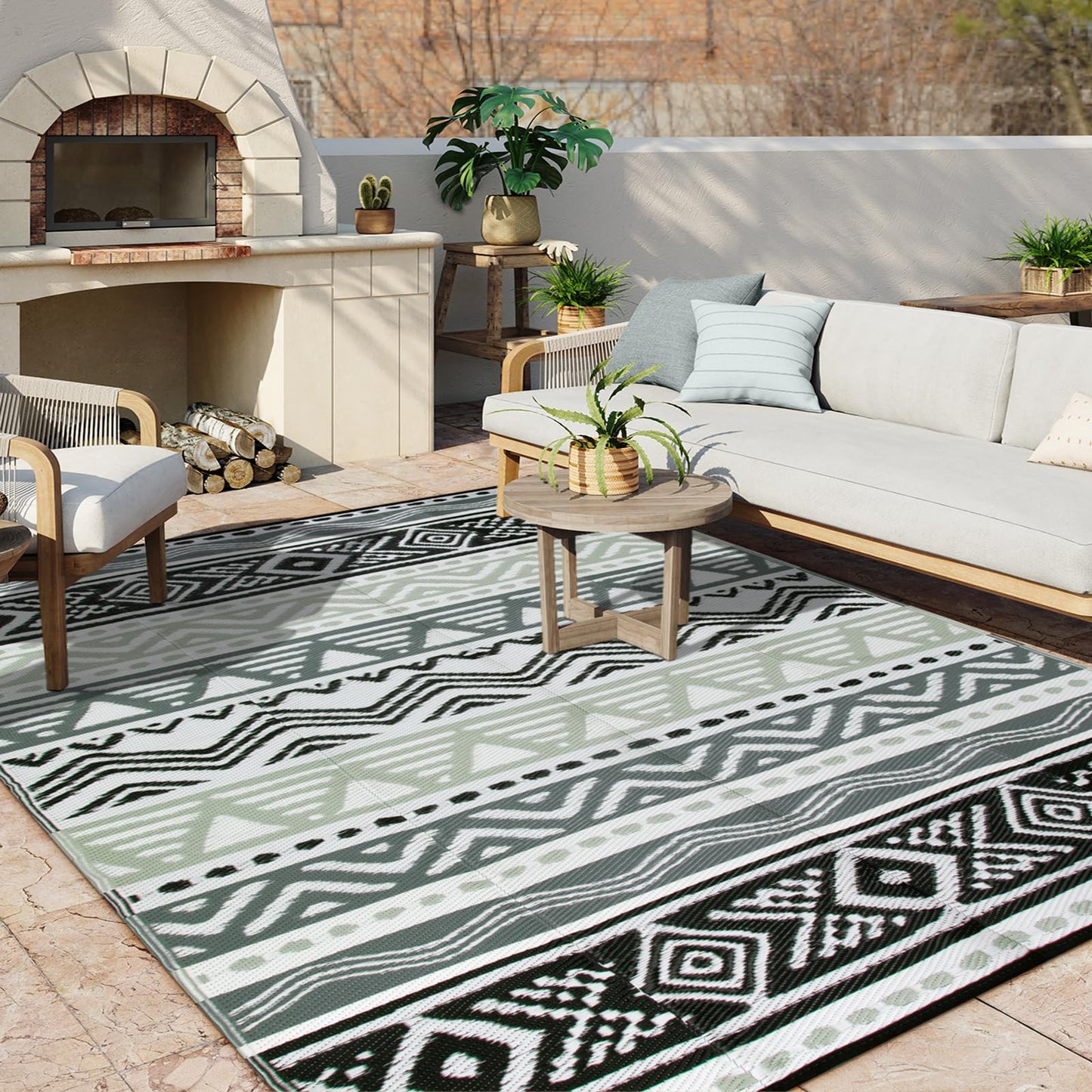 Lahome Outdoor Rugs 8x10 Waterproof, Reversible Outdoor Plastic Straw Rug for Camping Patio, RV Outdoor Rugs Outside, Outdoor Carpet for Porch Deck Backyard Picnic(Blue/Yellow,8'x 10')