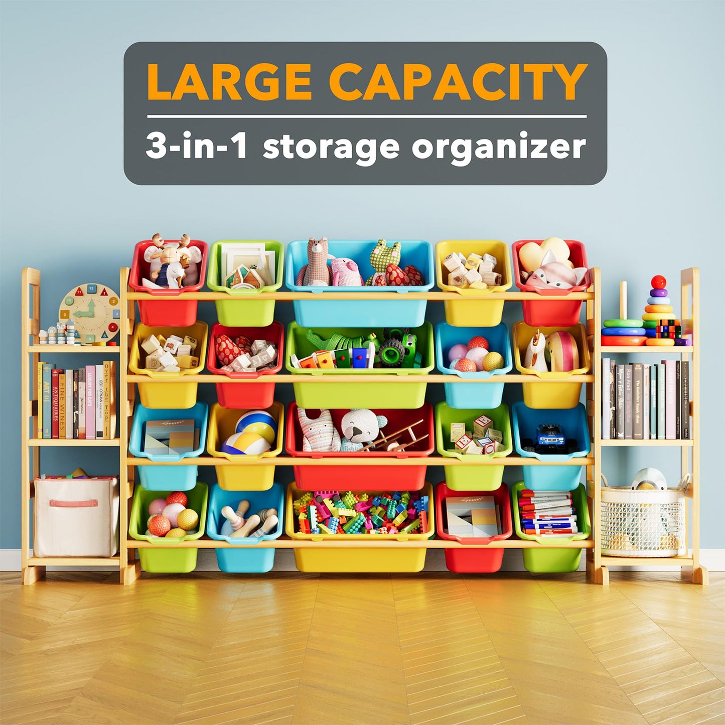 SpaceAid Toy Storage Organizer with 6 Shelves and 12 Bins, Bookshelf/Bookcase, Kids Bin Shelf, Toys Box for Playroom Organization for Bedroom & Room Decor, White, 52.3" W
