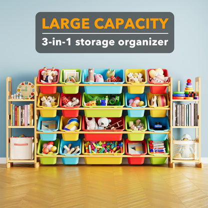 SpaceAid Toy Storage Organizer with 6 Shelves and 12 Bins, Bookshelf/Bookcase, Kids Bin Shelf, Toys Box for Playroom Organization for Bedroom & Room Decor, White, 52.3" W