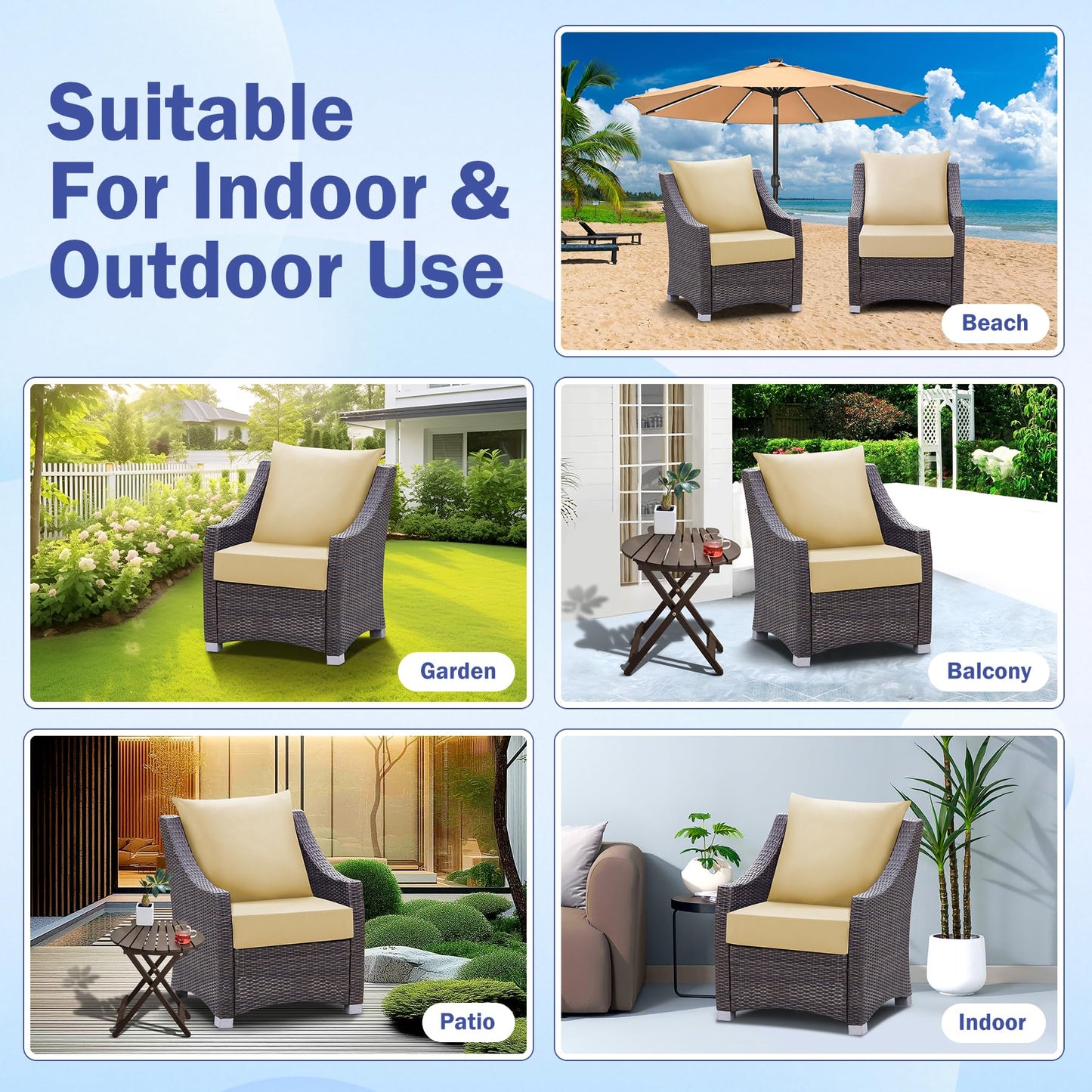 IASEAHK Outdoor Chair Cushions, 24 x 24 Inch Outdoor Cushion for Patio Furniture, Patio Chair Cushion, Waterproof & Fade Resistant Deep Patio Furniture Cushions Set with Handle and Ties, Navy Blue