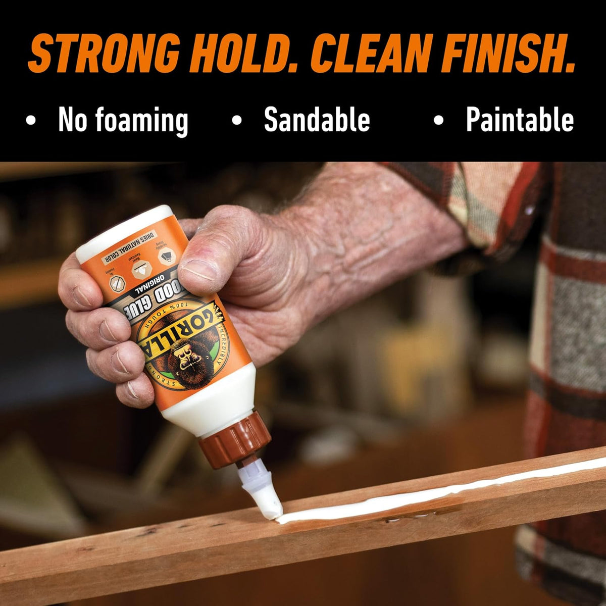 Gorilla Glue Wood Glue, Indoor & Outdoor Carpentry Projects, Paintable, Sandable, Moisture Resistant, Clamping, Natural Color, 4oz/118mL (Pack of 1), 6212001