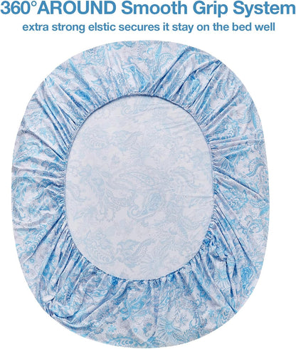 JSD 4 Piece Ice Blue Paisley Floral Sheet Set California King Review