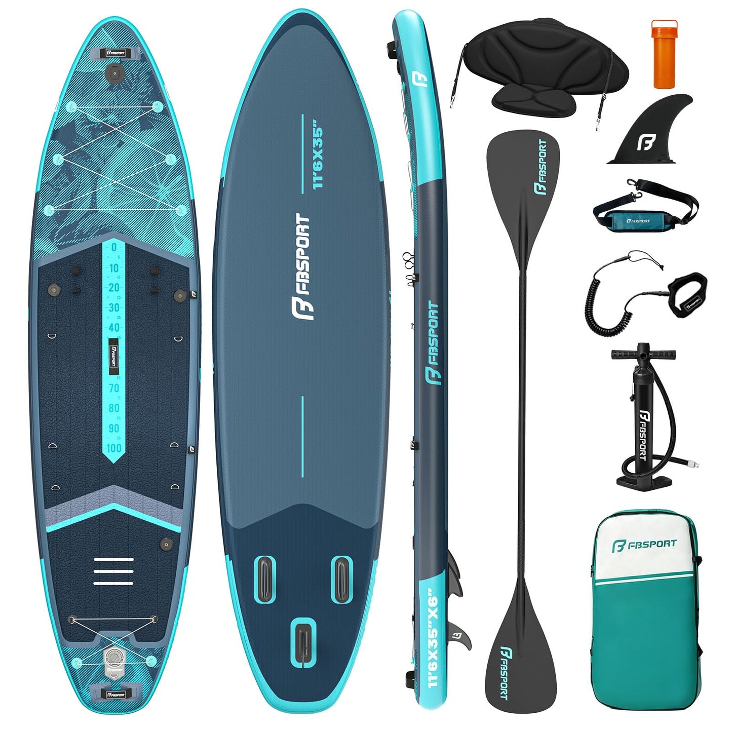 FBSPORT 11' Premium Stand Up Paddle Board, Yoga Board with SUP Accessories & Carry Bag | Wide Stance, Surf Control, Non-Slip Deck, Leash, Paddle and Pump for Youth & Adult