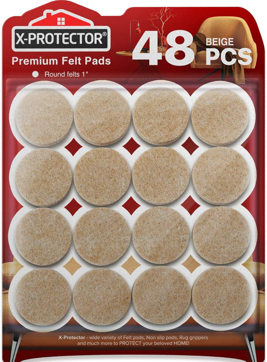 Felt Furniture Pads X-PROTECTOR - 48 PCS 1" - Felt Pads Floor Protectors - Chair Felts Pads for Furniture Feet Wood Floors - Best Furniture Pads for Hardwood Floors - Protect Your Hard Floors! (Beige)