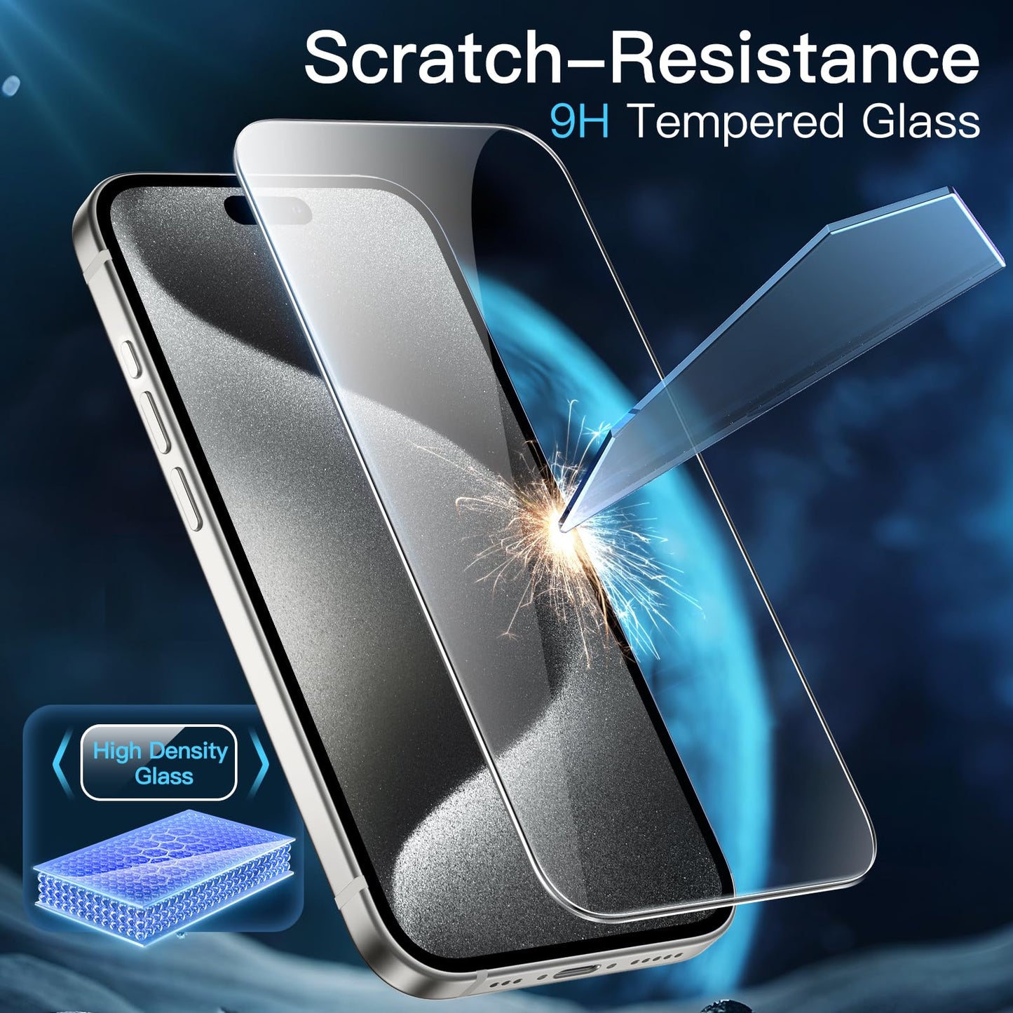 JETech Displayschutzfolie für iPhone 16 6,1 Zoll, gehärtetes Glas mit einfachem Installationstool, Case-Friendly, HD Klar, 3 Stück