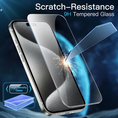 JETech Displayschutzfolie für iPhone 16 6,1 Zoll, gehärtetes Glas mit einfachem Installationstool, Case-Friendly, HD Klar, 3 Stück