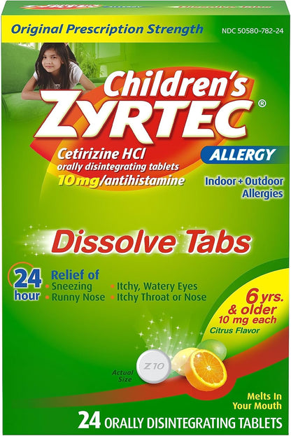 Zyrtec Children's Allergy 24HR Dissolving Citrus Tablets 24HR Allergy Relief Chewable Tablets Bundle, 24 ct Each