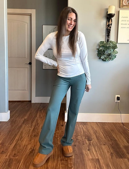 VOOVEEYA Yogahosen für Damen mit Taschen, gerade geschnittene Hose mit weitem Bein, hochtaillierte Business-Hose, petite/regulär//lang