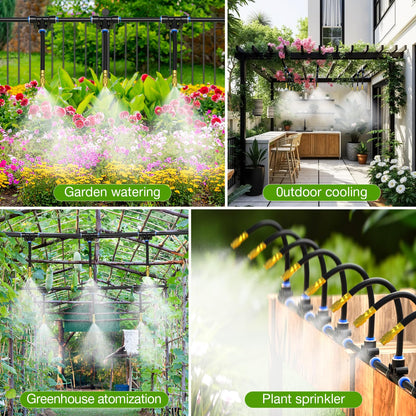 MIXC 1/4" 100Ft Drip Irrigation System for Garden with 16pcs 360°Adjustable Brass Nozzles & Bendable Rod,Upgraded Watering System Kit for Outdoor Plants,Lawn,Raised Bed,Potted Plant,Yard,Greenhouse