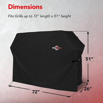 GrillTough Heavy Duty Grillabdeckung für Außengrill, 147 cm – wasserdicht, wetterbeständig, UV- & lichtbeständig mit Befestigungsriemen – Gasgrill Abdeckung für Weber, Genesis, Charbroil etc. Schwarz