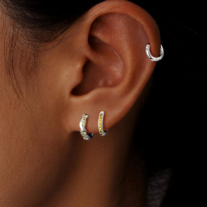 Inerney 14K Gold Plated Huggie Hoop Earrings for Women, Small Sterling Silver Earring Set Hypoallergenic Cartilage Helix Stacks, Mini Dainty Cute Trendy Birthstone Jewelry Gift for Multiple Piercings