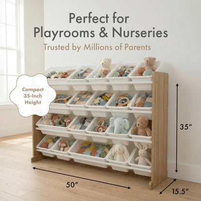 Humble Crew Toy Storage Organizer with 20 Removable Storage Bins for Kids Playroom, 4-Tier Toddler Toy Organization and Storage, Natural/White