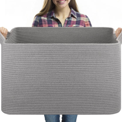 OIASKET 95L Extra Large Blanket Basket, 24" x 16.9" x 14.2" Woven Storage Basket for Living Room, Nursery Blanket Storage for Toys, Towels, Dirty Clothes (Grey)