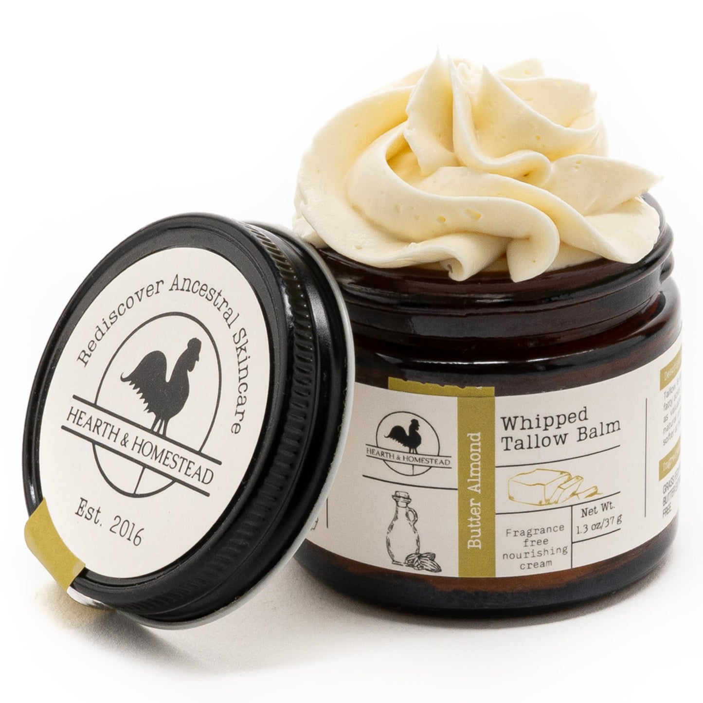 Hearth & Homestead Whipped Beef Tallow for Skin & Face - 100% Grass Fed, Eczema Cream & Body Butter - Organic Olive Oil, Calendula & Rose - Lotion & Hand Moisturizer for Dry Skin, Unscented, 1.3oz