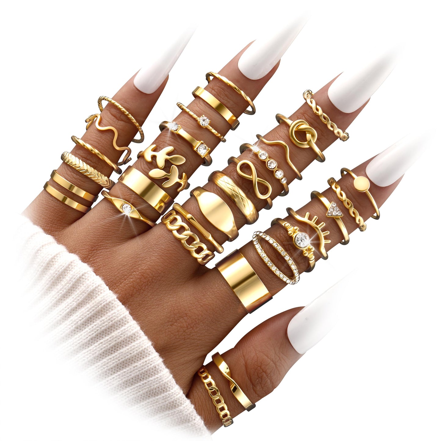 FAXHION 24-60 Pcs Gold Stackable Rings for Women, Knuckle Rings Chunky Gold Ring Set Dainty Stacking Cute Rings, Multiple Sizes Cute Jewelry Set Gift