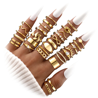 FAXHION 24-60 Pcs Gold Stackable Rings for Women, Knuckle Rings Chunky Gold Ring Set Dainty Stacking Cute Rings, Multiple Sizes Cute Jewelry Set Gift