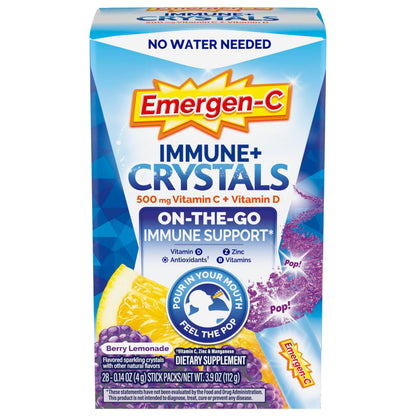 Emergen-C Immune Plus Crystals, On-the-Go Immune Support Supplement with Vitamin C, Vitamin D, B Vitamins, Zinc and Manganese, Berry Lemonade - 28 Stick Packs (Pack of 12)