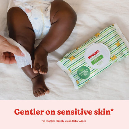 Huggies Natural Care Sensitive Baby-Feuchttücher, parfümfrei, hypoallergen, 99 % gereinigtes Wasser, 15 Flip-Top-Packungen (insgesamt 960 Tücher)