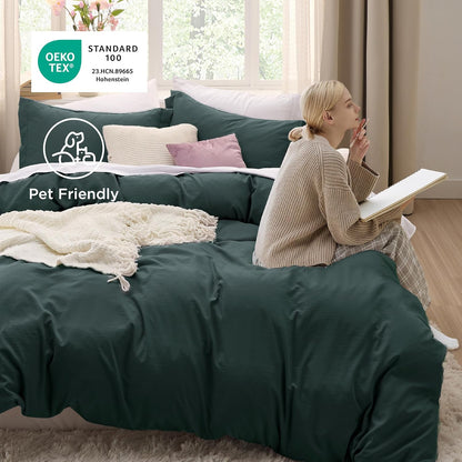 Funda nórdica blanca Bedsure, tamaño Queen, 3 piezas, aspecto de algodón prelavado, juego de cama extrasuave, incluye 1 funda nórdica de 228 x 228 cm con cierre de cremallera y 2 fundas de almohada, edredón no incluido