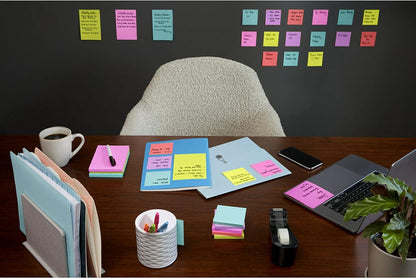 Post-it Super Sticky Haftnotizen, 5 Haftnotizblöcke, 76 x 76 mm, Schulbedarf, Bürobedarf, Haftnotizen für vertikale Flächen, Monitore, Wände und Fenster, Supernova Neons Kollektion